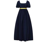 LyCosLynen Women's Elegant Regency Ball Gown Tea Dress Vintage Costume with Sash Empire Waist Ruffled Puff Sleeve Long Renaissance Dress for Parties, Weddings and Gala