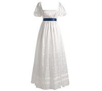 LyCosLynen Womens Regency Dress Plus Size Puff Sleeves Empire Waist Regency Gown White Flora Printing Tea Party Dress Cosplay Outfit for Halloween