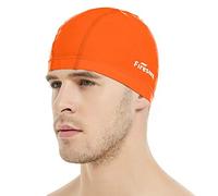 Lycra Swimming Cap, Firesara Swim Cap Anti-Tear Swim Hat Comfortable No-Slip for Men Women Long Short Hair Adult Boys Girls-Orange