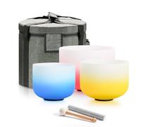 Lycrystal 432HZ PCS Aria Gradient GEC Crystal Singing Bowl Set of 3, 8"G Throat, 10"E Solar Plexus, 12” Root with Case Suede Striker & O-Ring Sound Therapy for Reiki, Healing Energy