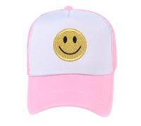 lycycse Womens Trucker Hat Mesh Neon Preppy Hats with Sequins Smile Patch Y2K Hat Retro Baseball Cap, Pink, 7/ 7 1/2