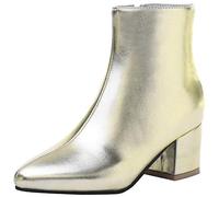 Lydee Women Fashion Ankle Boots Block Mid Heels Zipper Bootie Boots Pointed Toe Party Autumn Shoes Metallic Gold Size 41