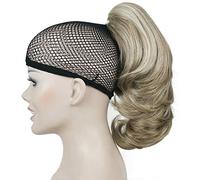 Lydell 12" Dual Use Straight Curly Styled Clip In Claw Ponytail Hair Extension Synthetic Hairpiece 125g with a jaw/claw clip (AB16-613 Dark Blonde with Highlights)