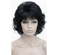 Lydell 12" Short Curly Wigs Soft Shaggy Layered Classic Cap Full Synthetic Wigs (Black)