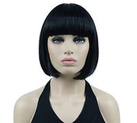 Lydell 8" Straight Short Bob Wig Cute Flat Bangs Synthetic Wigs Black