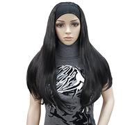 Lydell Long 3/4 women's wigs hairpiece Straight with Adjust Black Headband Blonde Highlighted wig Synthetic Hair (Natural Black)