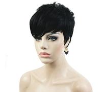 Lydell Short Asymmetry Side Bang Straight Wig Full Synthetic Wigs (Darkest Brown)