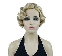 Lydell Vintage Cosplay Party Wig Short Finger Wavy Flapper Hairpiece +Free Wig Cap (26 Bright Golden Blonde)