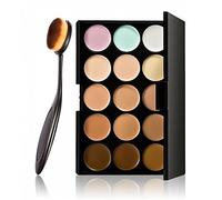 LyDia® 15 Nude Colours Cream Concealer/Highlight/Face Contour Camouflage Palette Dull/Redness Skin/Black Circle kit set #1 + LyDia® Professional Oval Black Face/Eye/Body Cosmetic Foundation/Concealer/Blush/Blusher/Contour/Bronzer/Powder/Eyeshadow Buffer Makeup Brush