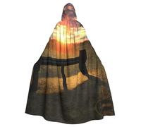 LYDIFSSRL Lonely Bench Sunset Print Full Length For Adults And Kids Hooded Cloak Halloween Costume For Cosplay Events