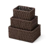 Lydlrum 3 PCS Small Seagrass Baskets,Dark Brown Square Storage Cube Bins for Shelves Laundry Organizer Square Shelf Baskets