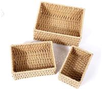 Lydlrum 3 PCS Small Seagrass Baskets,Light Brown Square Storage Cube Bins for Shelves Laundry Organizer Square Shelf Baskets