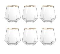 Lydlrum 6PCS Golden Diamond Whiskey Glasses, Set of 6 Water Juice Tumbler Tilted Scotch Glass 300ml Whisky Glass, Glassware for Bourbon/Rum/Bar Tumbler