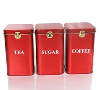 Lydlrum Metal Tea Coffee Sugar Canisters, 850ML 3PCS of Red Canister Storage Jar Container Set With lockable lid