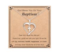 Lydow Baptism First Communion Confirmation Cross Heart Necklace for Girls Women Christian Religious Catholic Jewelry Gifts 16+3 Inches, Brass, No Gemstone