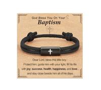 Lydow Easter Confirmation First Communion Baptism Gifts, Cross Bracelet for Son GrandSon Nephew Brother Christian Religious Jewelry Gifts, 6 inches, Stainless Steel, no gemstone