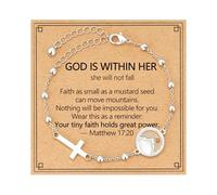 Lydow Mustard Seed Cross Bracelet for Women, First Communion Confirmation Christian Baptism Catholic God Jewelry Gifts 6+2 Inches, One Size, Metal, no gemstone