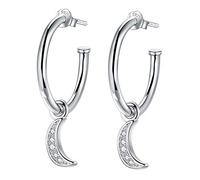 Lydreewam 925 Sterling Silver Half Hoop Earrings Moon Drop Earrings with 3A Cubic Zirconia for Women Girls, Diameter 20mm