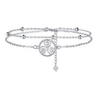 Lydreewam Celtic Triple Spiral Bracelet for Women 925 Sterling Silver Double Layered Triskele Chain Bracelet Mother's Day Birthday Friendship Gift for Her Mum Wife Friends, Adjustable 17+4cm