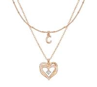 Lydreewam Rose Gold Layered Heart Necklaces for Women, Dainty Layering Heart Initial Letter C Necklaces with Cubic Zirconia, Adjustable Chain Necklaces Jewelry Gift
