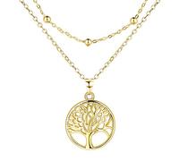Lydreewam Tree of Life Necklace for Women 925 Sterling Silver Double Layered Chain Necklace with Gift Box Mother's Day Birthday Gift, Adjustable 40+5cm (Gold)