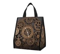 LYDSKGEQ 10L Insulated Lunch Bag with Pocket Collapsible Leakproof Steampunk Gears Clock Cooler Bag for Work Picnic Travel Gym Beach Reusable Thermal Bags Lightweight Foldable Lunch Tote for Snack