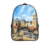 LYDSKGEQ 16 In Laptop Backpack Water Resistant Travel Daypack | Jerusalem Old City Church, Breathable Airflow Back Panel, Adjustable Ergonomic Shoulder Straps, Foam-Padded Top Carry Handle