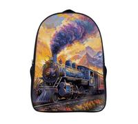 LYDSKGEQ 16 In Laptop Backpack Water Resistant Travel Daypack | Steam Train Scenery, Breathable Airflow Back Panel, Adjustable Ergonomic Shoulder Straps, Foam-Padded Top Carry Handle