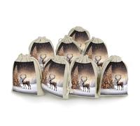LYDSKGEQ 8Pcs Cotton Drawstring Bags, Reusable Christmas Tree Reindeer Sachet Bag Empty, Burlap Bags with Drawstring, Muslin Bag Bulk, Jewelry Gift Pouch for Party Wedding Home Storage (5x7 Inch)
