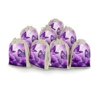 LYDSKGEQ 8Pcs Cotton Drawstring Bags, Reusable Purple Flower Butterflies Sachet Bag Empty, Burlap Bags with Drawstring, Muslin Bag Bulk, Jewelry Gift Pouch for Party Wedding Home Storage (5x7 Inch)