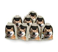 LYDSKGEQ 8Pcs Cotton Drawstring Bags, Reusable Shiba Inu Smiling Sachet Bag Empty, Burlap Bags with Drawstring, Muslin Bag Bulk, Jewelry Gift Pouch for Party Wedding Home Storage (5x7 Inch)