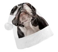 LYDSKGEQ A French Bulldog Christmas Hats for Adults Santa Hat Double Layer Comfort & Plush Brim for New Year Festive Holiday Party