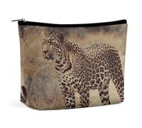 LYDSKGEQ A Lone Leopard Makeup Bag Wide-Open Travel Bag Organizer for Toiletry Make Up Cosmetic Waterproof Portable Zipper Pouch Purse Lightweight Small Makeupbag Gift for Women Girl