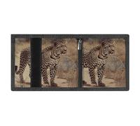 LYDSKGEQ A Lone Leopard Slim Rfid Blocking Trifold Wallet for Men Minimalist Front Zipper Pocket 8 Card Slots 1 Id Window & Key Hook Lightweight Credit Card Holder for Work Traveling
