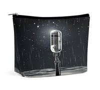 LYDSKGEQ A Microphone Makeup Bag Wide-Open Travel Bag Organizer for Toiletry Make Up Cosmetic Waterproof Portable Zipper Pouch Purse Lightweight Small Makeupbag Gift for Women Girl