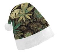 LYDSKGEQ A Puff in Time Weed Marijuana Christmas Hats for Adults Santa Hat Double Layer Comfort & Plush Brim for New Year Festive Holiday Party