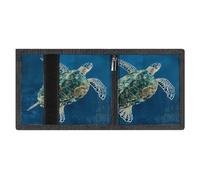 LYDSKGEQ A Sea Turtle Swimming Slim Rfid Blocking Trifold Wallet for Men Minimalist Front Zipper Pocket 8 Card Slots 1 Id Window & Key Hook Lightweight Credit Card Holder for Work Traveling