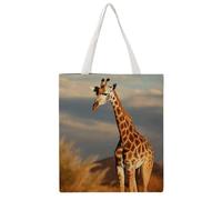 LYDSKGEQ Africa Giraffe Tote Bags Heavy Duty Cotton Canvas Shopping Bags with Handles 16x15 Reusable Grocery Bag for Women Men Travel Beach Picnic Office Market Beach Carry-All