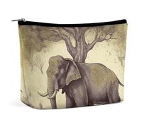 LYDSKGEQ Asian Elephant with Tree Makeup Bag Wide-Open Travel Bag Organizer for Toiletry Make Up Cosmetic Waterproof Portable Zipper Pouch Purse Lightweight Small Makeupbag Gift for Women Girl
