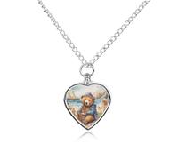 LYDSKGEQ Bear on The Beach Urn Necklaces for Ashes Personalized Human Pet Cremation Jewelry Customized Keepsake Locket Pendant with Filling Kit Memorial Gift for Dog Cat Lover Women Men(Heart)