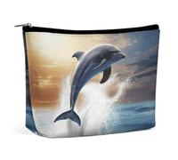 LYDSKGEQ Beautiful Dolphin Makeup Bag Wide-Open Travel Bag Organizer for Toiletry Make Up Cosmetic Waterproof Portable Zipper Pouch Purse Lightweight Small Makeupbag Gift for Women Girl