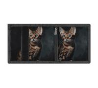LYDSKGEQ Bengal Cat Slim Rfid Blocking Trifold Wallet for Men Minimalist Front Zipper Pocket 8 Card Slots 1 Id Window & Key Hook Lightweight Credit Card Holder for Work Traveling