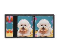 LYDSKGEQ Bichon Frise Dog Slim Rfid Blocking Trifold Wallet for Men Minimalist Front Zipper Pocket 8 Card Slots 1 Id Window & Key Hook Lightweight Credit Card Holder for Work Traveling