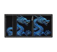 LYDSKGEQ Blue Chinese Dragon Slim Rfid Blocking Trifold Wallet for Men Minimalist Front Zipper Pocket 8 Card Slots 1 Id Window & Key Hook Lightweight Credit Card Holder for Work Traveling