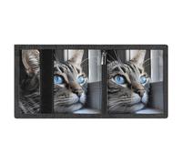 LYDSKGEQ Blue Eyed Cat Slim Rfid Blocking Trifold Wallet for Men Minimalist Front Zipper Pocket 8 Card Slots 1 Id Window & Key Hook Lightweight Credit Card Holder for Work Traveling