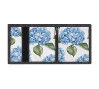 LYDSKGEQ Blue Hydrangea Pattern Slim Rfid Blocking Trifold Wallet for Men Minimalist Front Zipper Pocket 8 Card Slots 1 Id Window & Key Hook Lightweight Credit Card Holder for Work Traveling