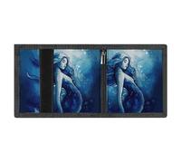 LYDSKGEQ Blue Mermaid Slim Rfid Blocking Trifold Wallet for Men Minimalist Front Zipper Pocket 8 Card Slots 1 Id Window & Key Hook Lightweight Credit Card Holder for Work Traveling