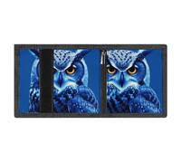 LYDSKGEQ Blue Owl Slim Rfid Blocking Trifold Wallet for Men Minimalist Front Zipper Pocket 8 Card Slots 1 Id Window & Key Hook Lightweight Credit Card Holder for Work Traveling