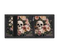 LYDSKGEQ Bonsai Tree Sugar Skull Slim Rfid Blocking Trifold Wallet for Men Minimalist Front Zipper Pocket 8 Card Slots 1 Id Window & Key Hook Lightweight Credit Card Holder for Work Traveling