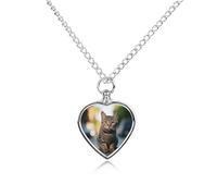 LYDSKGEQ Brown Tabby Kitten Urn Necklaces for Ashes Personalized Human Pet Cremation Jewelry Customized Keepsake Locket Pendant with Filling Kit Memorial Gift for Dog Cat Lover Women Men(Heart)